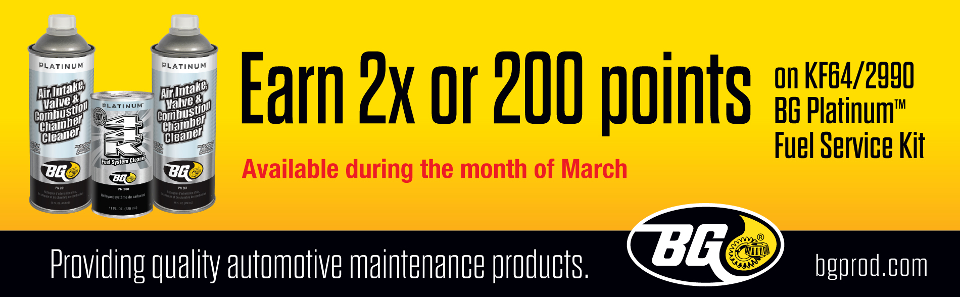 Earn 2X or 200 Points on KF64/2990 BG Platinum Fuel Service Kit